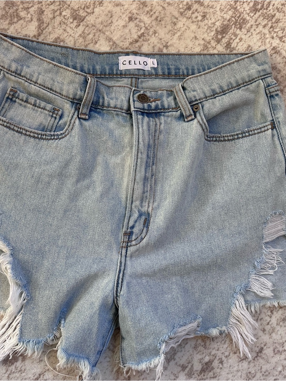 Cello Light Blue Distressed Denim Shorts
